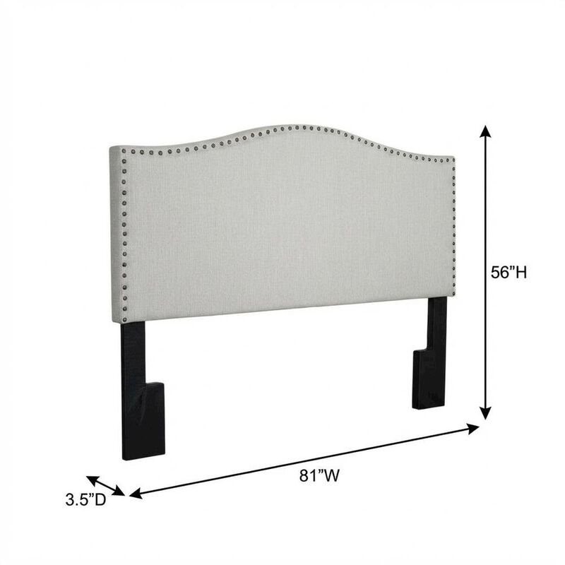Off White Upholstered King Headboard, Solid Rubberwood Frame image number 5