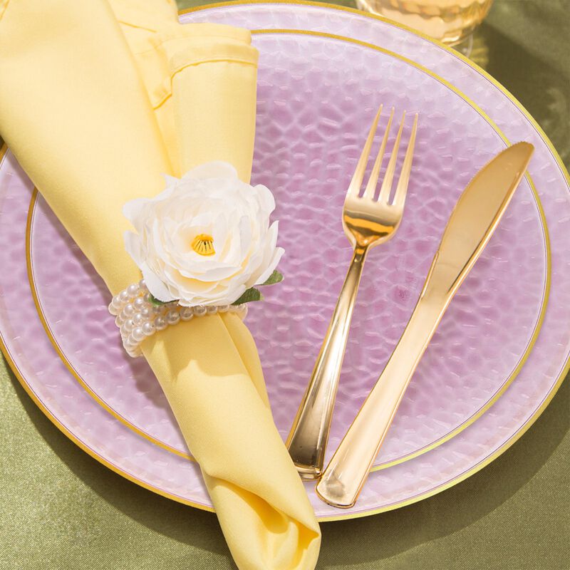 Clear Pink with Gold Rim Hammered Glass Plastic Wedding Value Set (30 Sets) image number 7