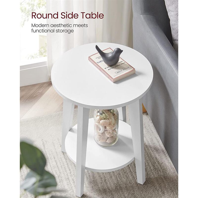 Minimalist Round End Table – Small Table with Lower Shelf for Sofa Side or Bedside Storage Needs