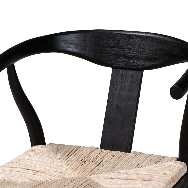 bali & pari Fika Wishbone Dining Chair with Handwoven Seagrass Seat - Mahogany Wood Frame Armchair for Modern Coastal Dining Rooms, Black image number 4