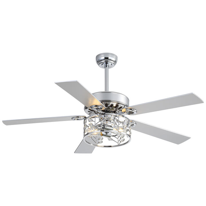 Breezary 52" Ceiling Fan with Crystal Light, 5 Blade,6 Speed, Remote