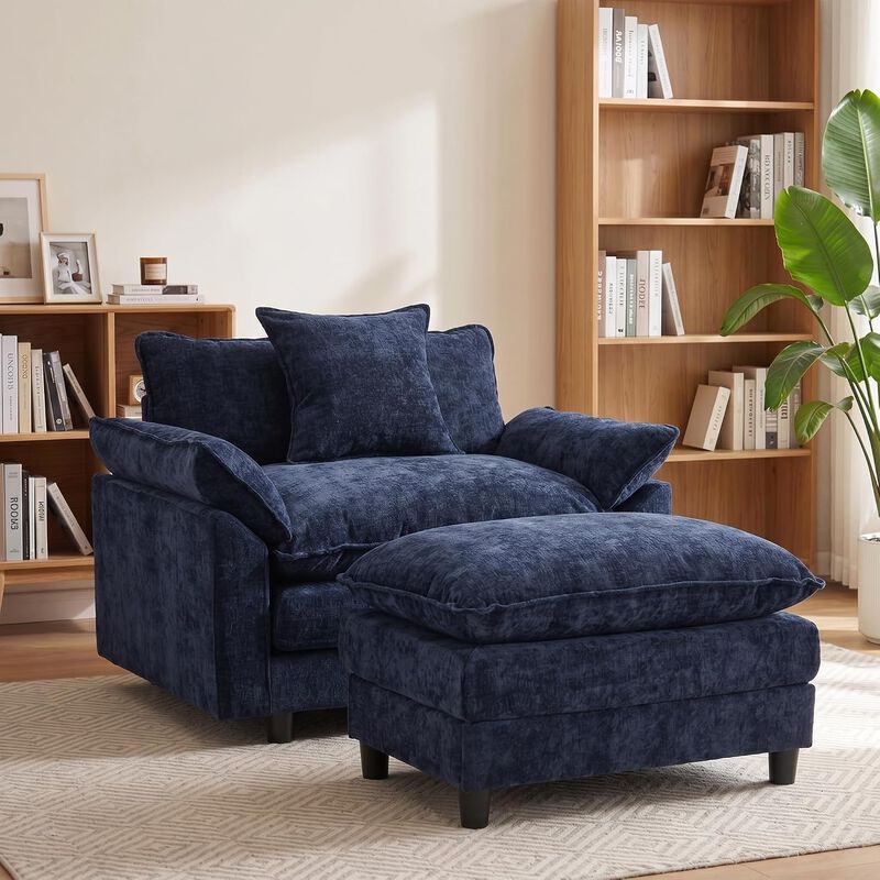 Envelor Chenille Upholstered Accent Chair with Ottoman, Set of 2 image number 6