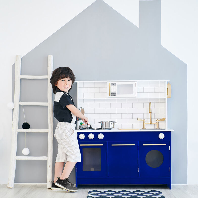 Little Chef Berlin Play Kitchen with Cookware Accessories, White/Blue image number 7