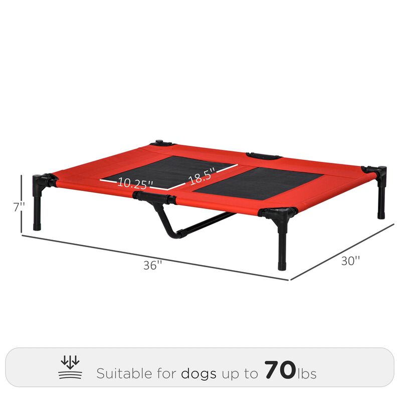 Canine Cooling Station: 36"x30" Red Elevated Mesh Dog Bed for Summer