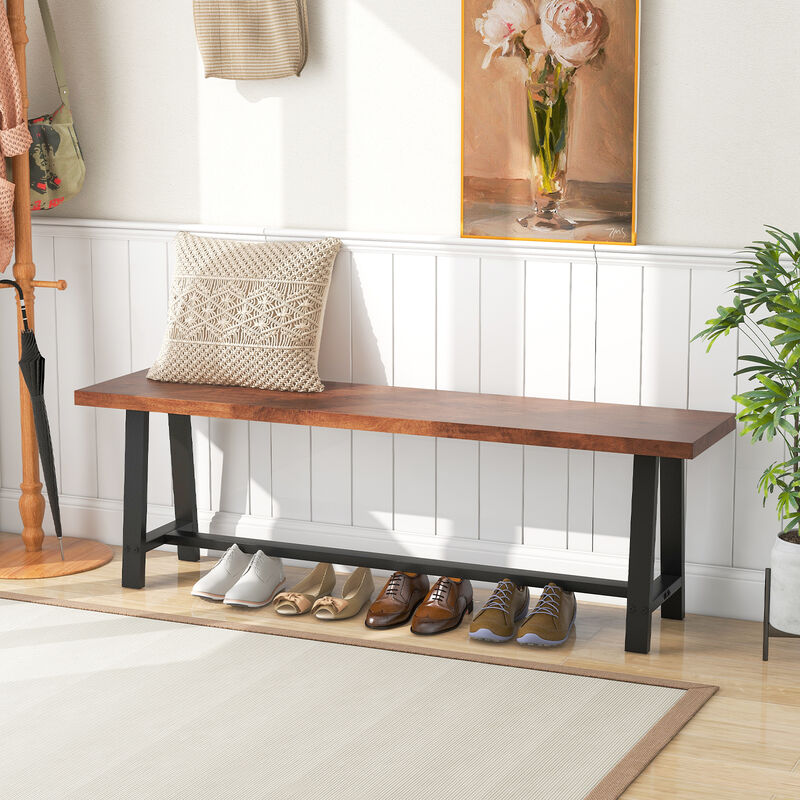3-Person Dining Bench, Entryway Shoe Bench with Metal Frame for Storage and Seating image number 4