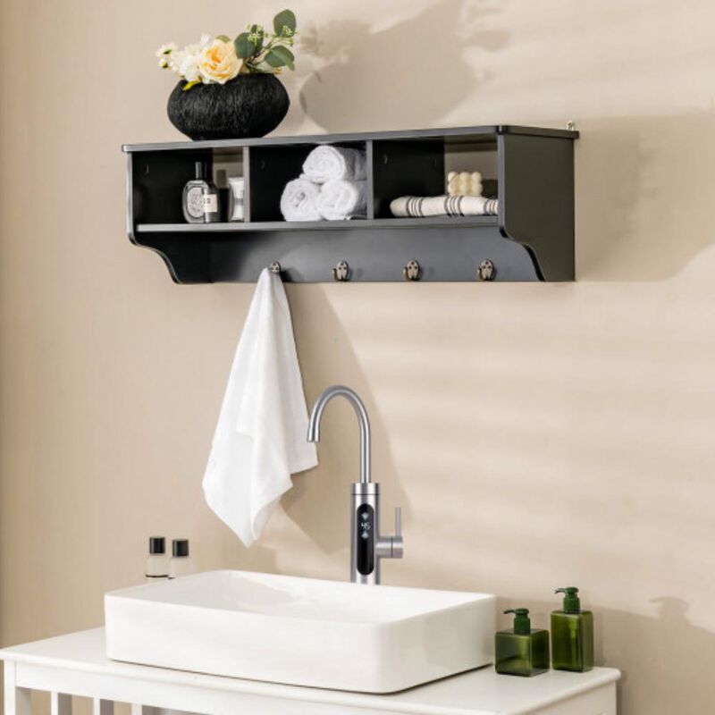 Wall Mount Cubby Organizer Hooks Entryway Storage Shelf image number 1