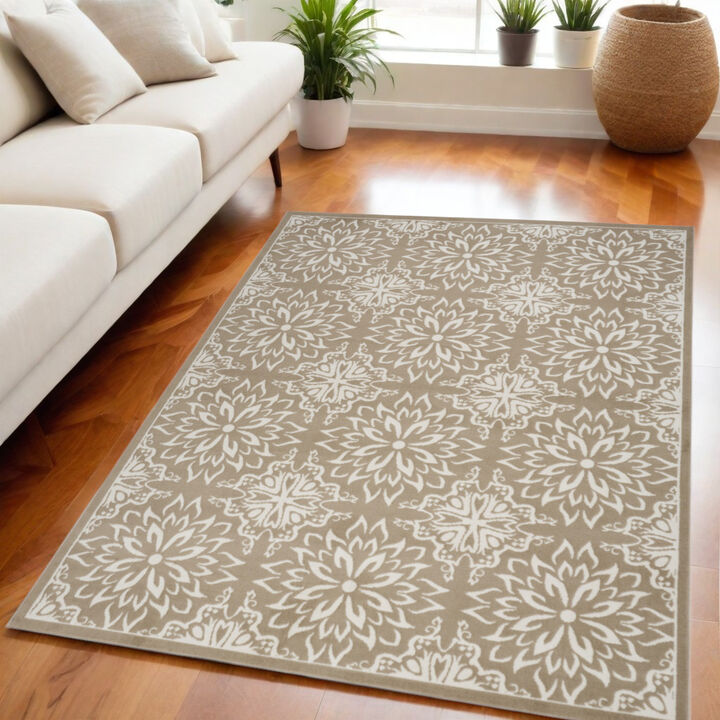 HomeRoots Floral Medallion Non Skid Area Rug