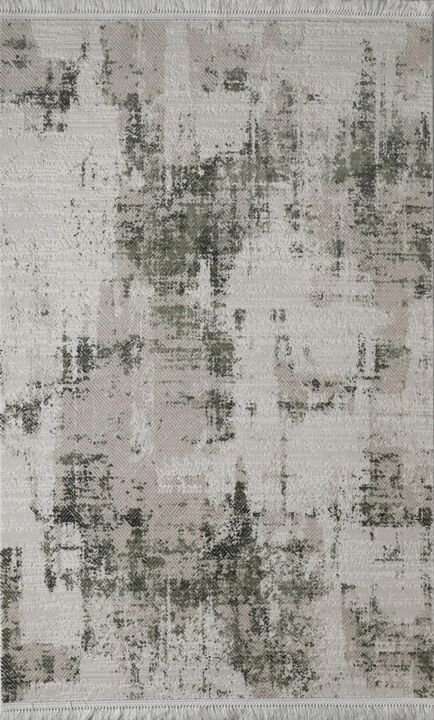 HomeRoots Abstract Distressed Area Rug With Fringe