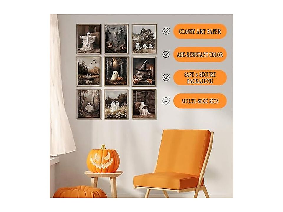 Vintage Ghost Halloween Canvas Wall Art Aesthetic Farmhouse Decor Retro Fun Book