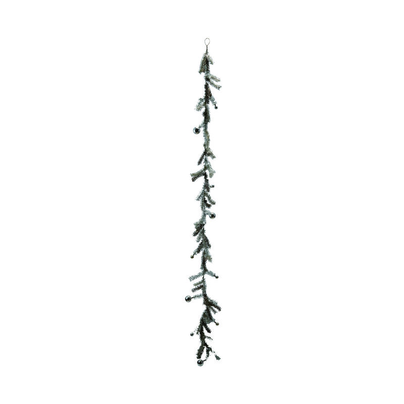 Tinsel Garland with Ball Ornaments, Antique Silver Finish image number 0