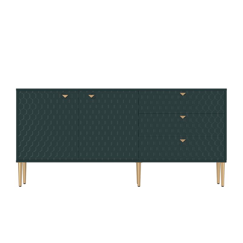 MONDAWE Green Modern Accent TV Stand with 2-Door Storage Cabinet and 3 Drawers