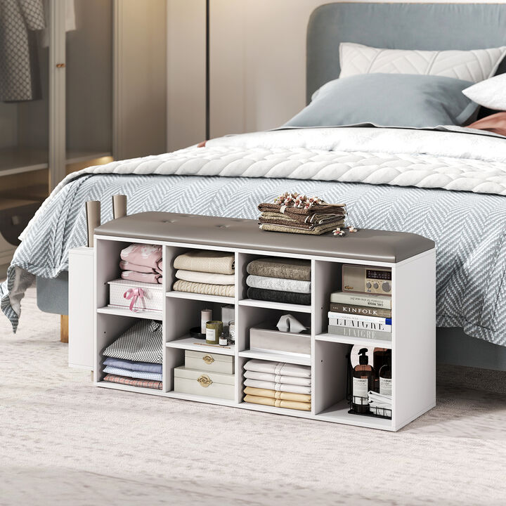 Shoe Storage Bench with Umbrella Holder and Adjustable Shelf for Hallway
