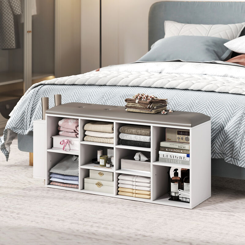 Shoe Storage Bench with Umbrella Holder and Adjustable Shelf for Hallway