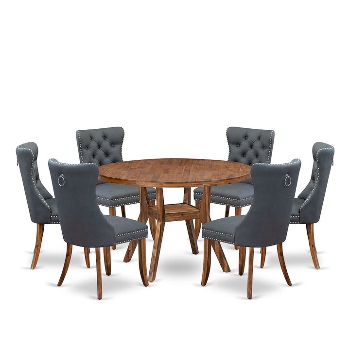 7-Piece Mid-Century Dining Table Set Of A Dining Table, 6 Platinum Gray Chairs