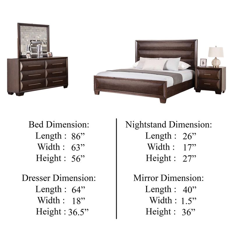 Nitz 4pc Queen Bedroom Set, Sculpted Headboard, Espresso Brown image number 5