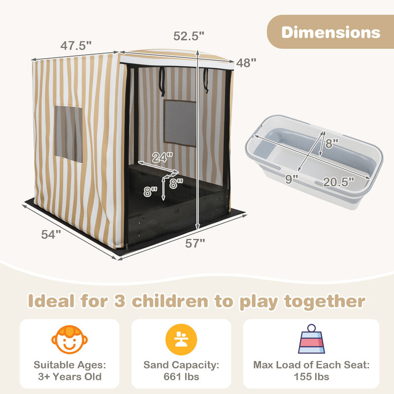 Children&rsquo;s Wooden Sand Box with Canopy for 3 Years and Up-Brown image number 2