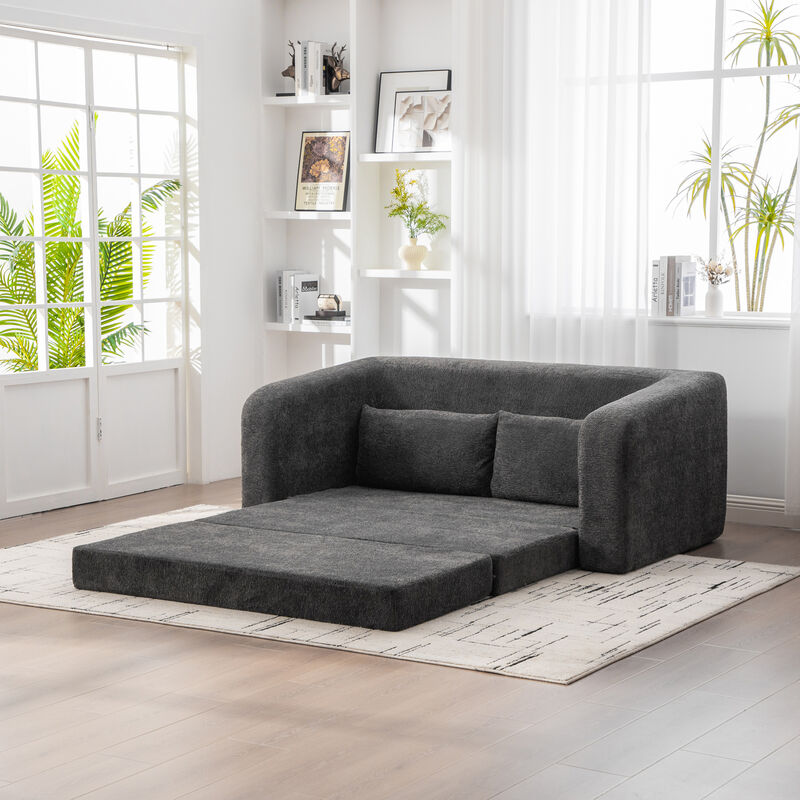 GOODSILO 2-in-1 Pull Out Foldable Loveseat Sofa Bed with Armrest & Backrest Pillows image number 3