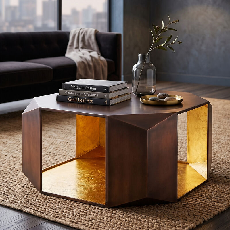 Lorvique Gold Hexagon Coffee Table image number 6