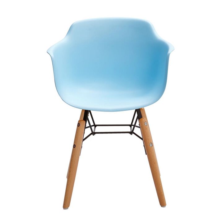 Lyna 16 Inch Kids Side Chair with Solid Back, Arms, Angled Wood Base, Blue - Benzara