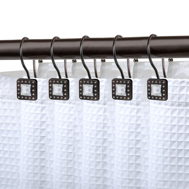 Metal Double Shower Curtain Hooks, Set of 12 image number 1