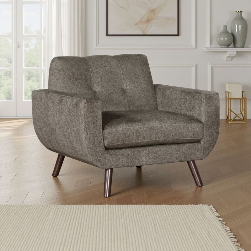 Jany Accent Chair, Tufted Brown Textured Microfiber, Walnut Tone