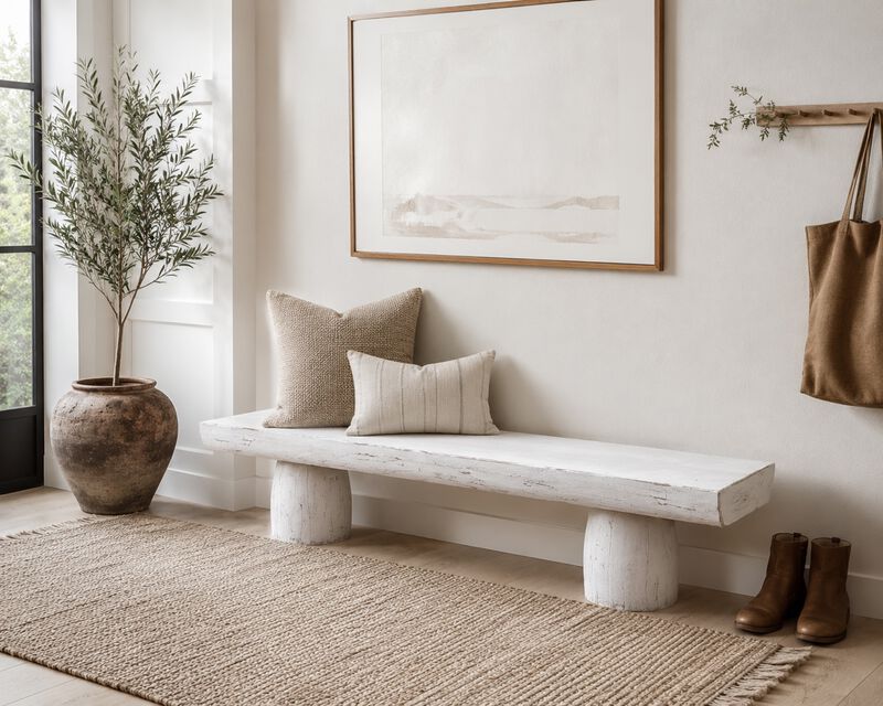 Reclaimed Pinewood Accent Bench in White image number 1