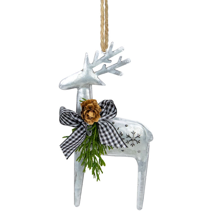 6.25" Reindeer with Black Gingham Bow Christmas Ornament