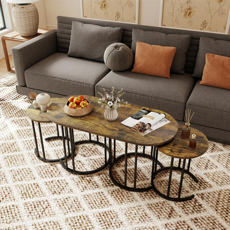 Modern 3 Piece Nesting Coffee Tables with Metal Frame Design image number 5