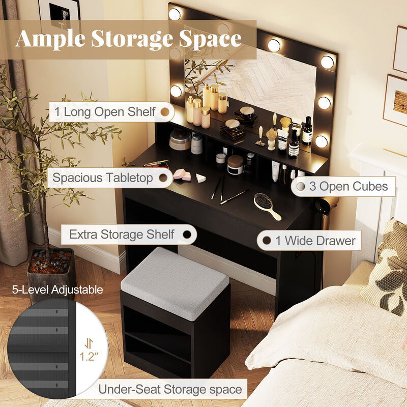 Makeup Vanity Desk with Adjustable 3-Mode Lights and Storage Shelves image number 6