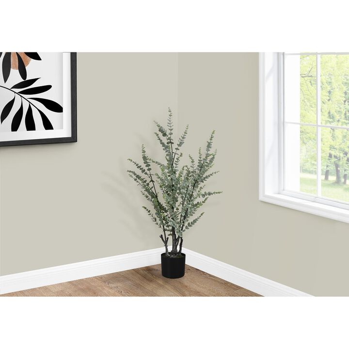 Monarch Specialties I 9561 - Artificial Plant, 44" Tall, Eucalyptus Tree, Indoor, Faux, Fake, Floor, Greenery, Potted, Real Touch, Decorative, Green Leaves, Black Pot