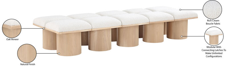 Meridian Furniture Pavilion Cream Boucle Fabric Bench