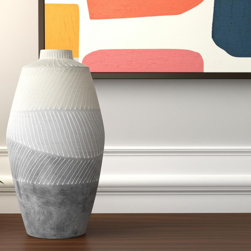 HomeRoots 17" Cream And Gray Geometric Ceramic Table Vase image number 1
