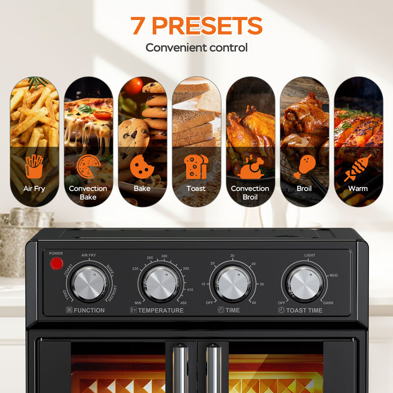 Stainless Steel 26 QT French Double-Door Air Fryer Convection Toaster Oven With 7-in-1 Multi-Function image number 8