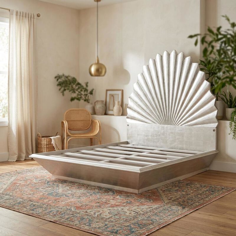 Starlight Canyon Home King Fan Bed in Silver Leaf for Elegant Bedroom Decor image number 4