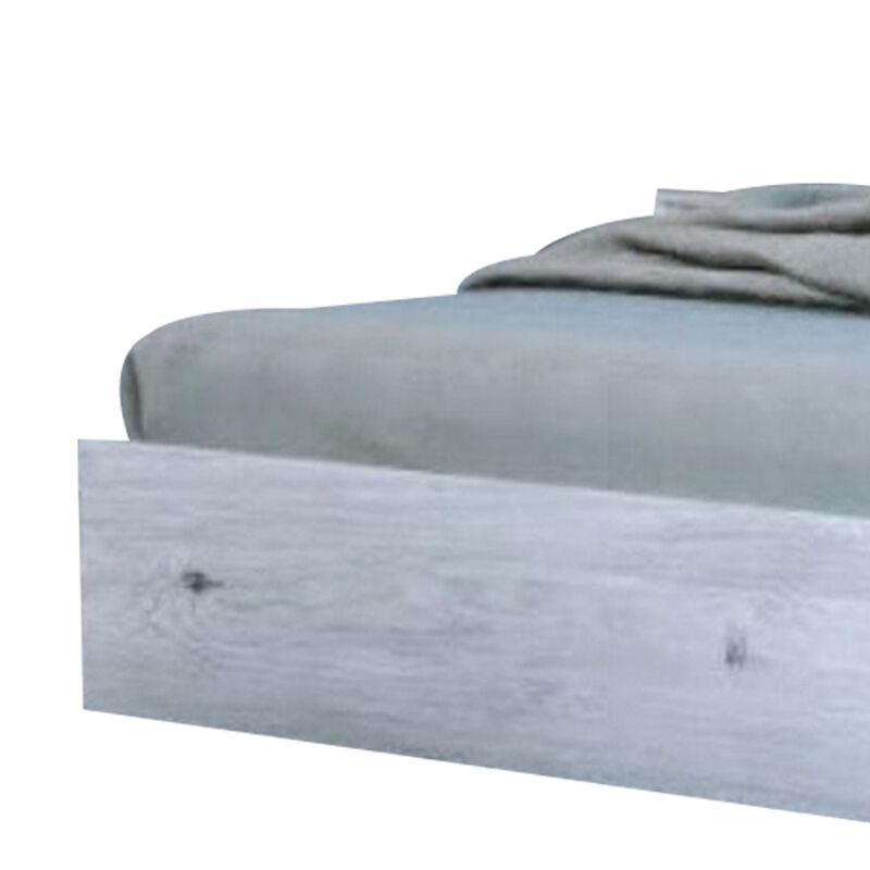 Noe Zid Queen Size Platform Bed, Panel Headboard, White Finish, Modern - Benzara