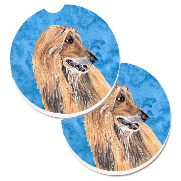 Caroline's Treasures Blue Afghan Hound Set of 2 Cup Holder Car Coasters SC9509BUCARC, 2.56, Multicolor
