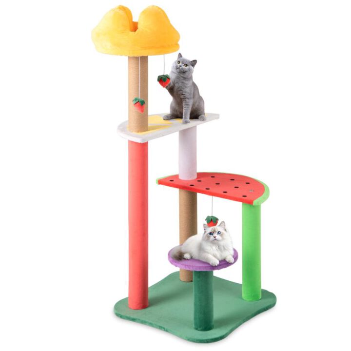 Hivvago 45 Inch Multi-Level Cat Tree with Plush Padded Top Perch and Fruit-Shaped Platforms