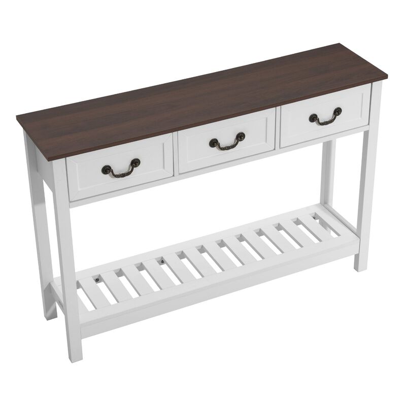 Narrow 47" Console Table Brown White for Living Room & Hallway image number 3