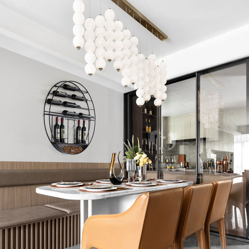 Vintage Decorative Modern Black Metal Round Wall Mounted Wine Display Rack with Cork and Glass Holder