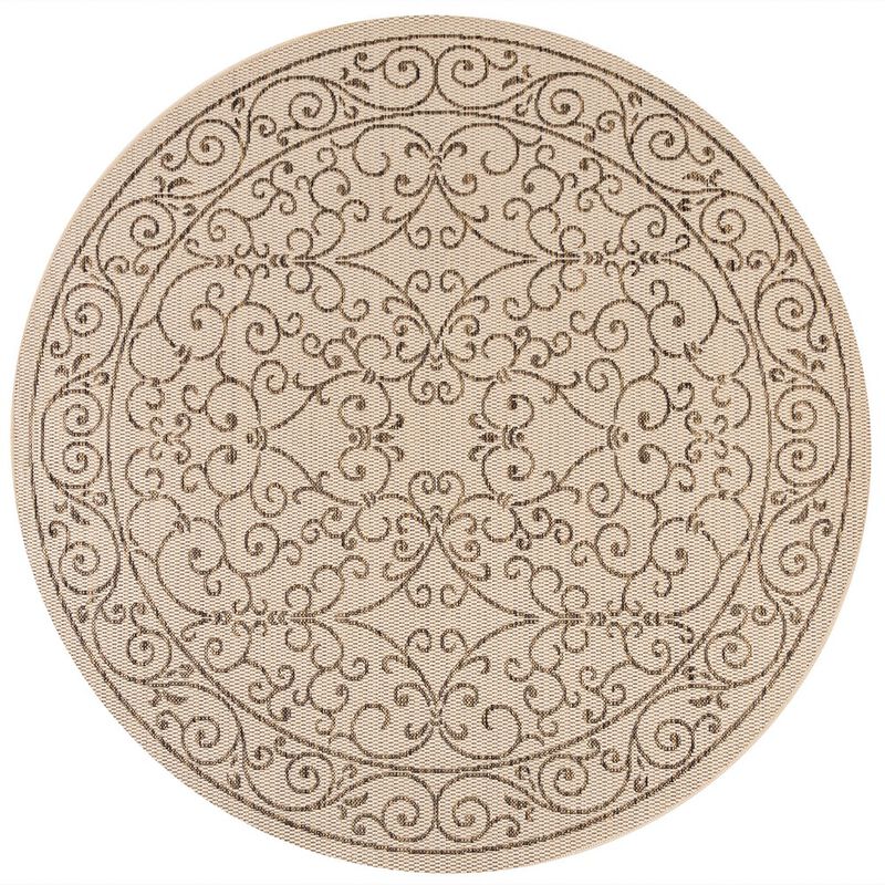 Charleston Vintage Filigree Textured Weave Round Indoor/Outdoor Area Rug