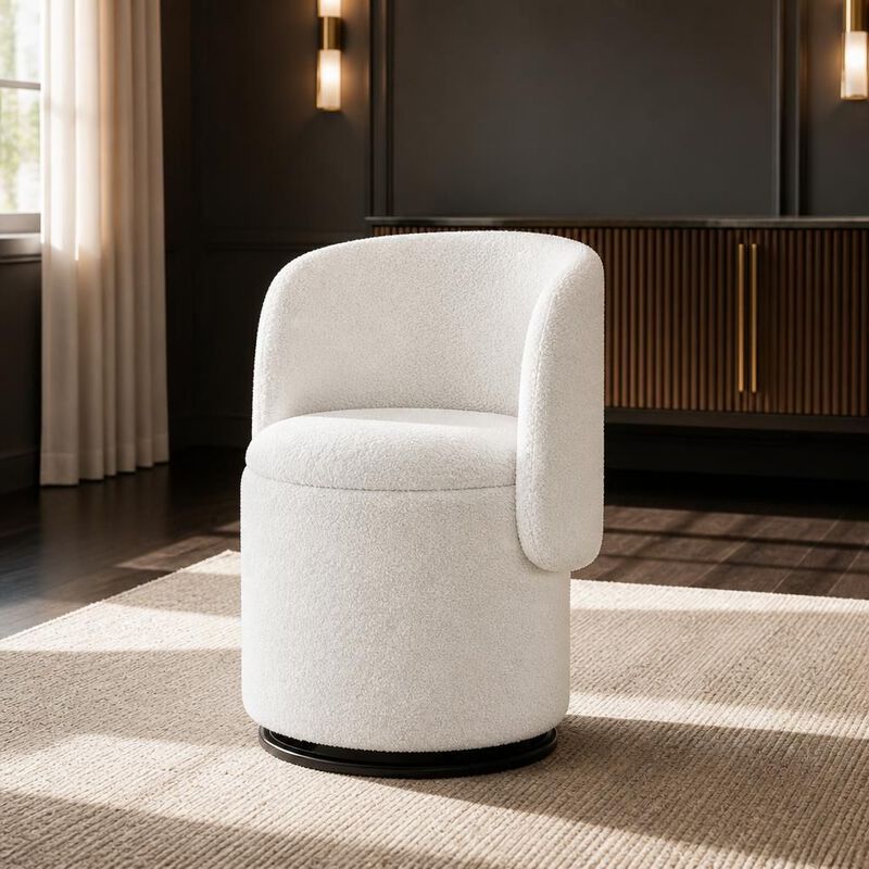 GOODSILO 360-Degree Swivel Upholstered Barrel Chair with Built-in Storage, Multi-Functional Stool for Bedroom Dining, Bonus Cat Bed image number 3
