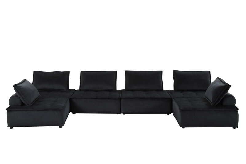 Streamdale Anna Black Velvet 6 Seater U-Shape Modular Sectional Sofa
