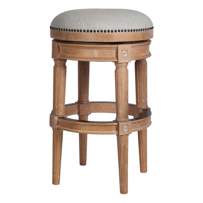 Hivvago 31 Inch Beige And Natural Solid Wood Swivel Backless Bar Height Bar Chair