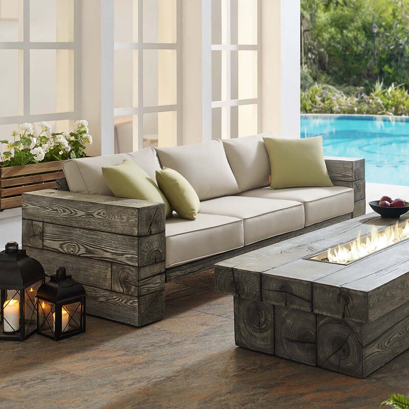 Modway - Manteo Rustic Coastal Outdoor Patio Sunbrella&reg;  Sofa Light Gray Beige image number 1