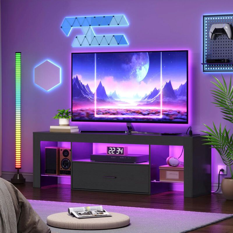 Modern LED TV Stand with Built-In Power Outlets for Living Room image number 4
