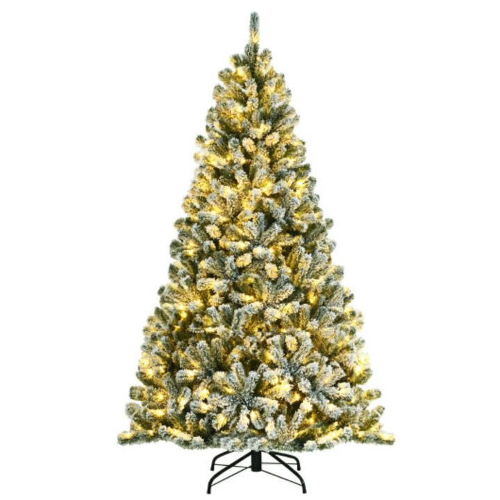 Pre-lit Snow Flocked Christmas Tree with Metal Stand