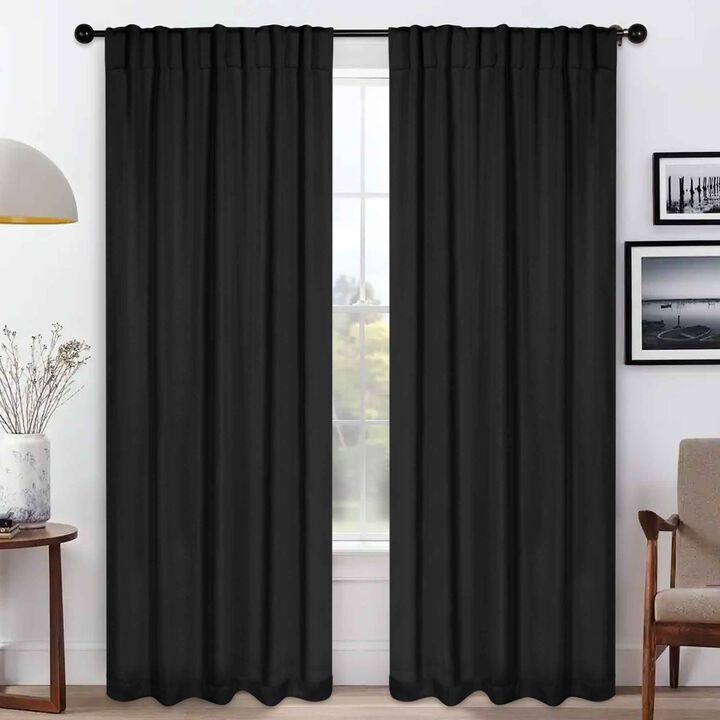 Blackout Window Curtains Set of 2 Solid Room Darkening Back Tab Panels