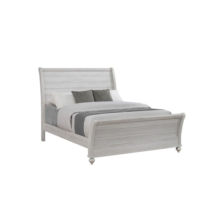 Amor King Size Bed, Planked Curved Sleigh Design, Vintage Gray Finish - Benzara