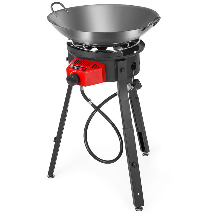 Outdoor Cooker Wok Station with Iron Wok, 54,000 BTU Burner and Electronic Ignition For Backyard