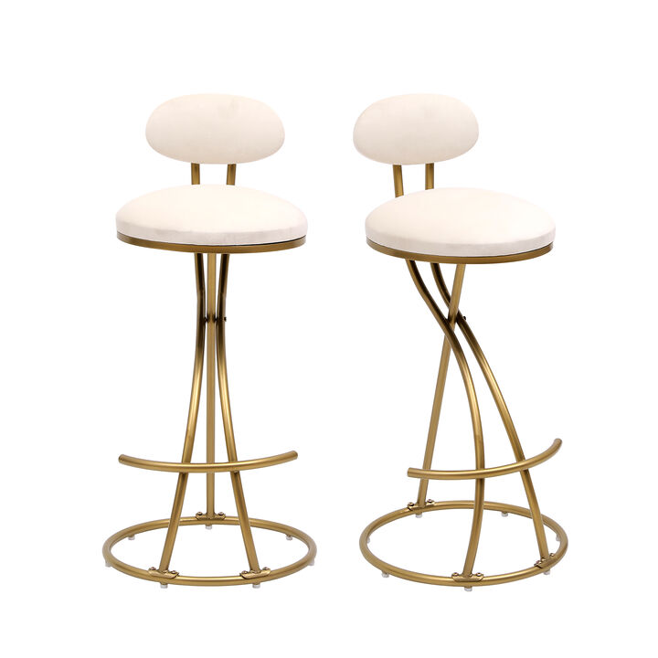 Set of 2 Round Bar Stools Armless Barstools with Back for Kitchen & Bar Seating